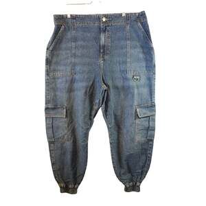 River Island Curves High Rise Denim Cargo Joggers NWT US 16
